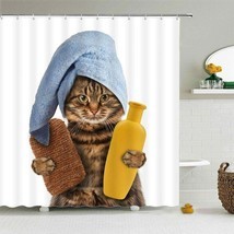 Funny Shower Curtains- Bathroom Curtain With Hooks- Decor- Waterproof Cat Shower - £21.64 GBP