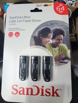 3 pack SanDisk 64gb USB 3.0 Flash Drive Total 192Gb New in Retail Package - £14.21 GBP