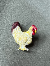 Vintage White &amp; Red Plastic ROOSTER Chicken Lapel or Hat Pin or Tie Tac – 1 x 1  - £7.58 GBP