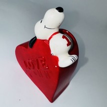 1966 Peanuts Snoop Love Heart Mini Vase Planter Ceramic 5&quot; Valentines Day vintag - £36.20 GBP