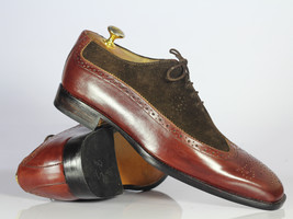 Handmade Men&#39;s Brown Wing Tip Brogue Leather Suede Shoe, Men Stylish Dress Shoes - $144.99+