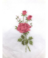 Vtg 1940s Handkerchief Embroidered Pink Roses Floral Pin Up Romantic Han... - $283.01 MXN