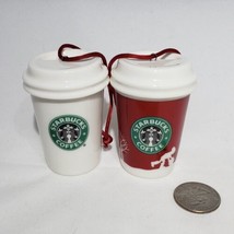 Set of 2 Ceramic Starbucks Holiday 2006 To Go Cup Christmas Ornaments - £15.89 GBP
