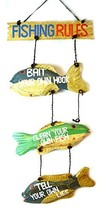 LG Hand Carved FISHING RULES SIGN Wooden Wall Hanging Art Tiki Bar - £23.25 GBP