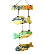LG Hand Carved FISHING RULES SIGN Wooden Wall Hanging Art Tiki Bar - £23.38 GBP