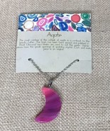 Pink Fuchsia Marbled Agate Moon Pendant Necklace w Silver Tone Chain - £9.32 GBP