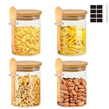 4 Pack Airtight Glass Jars With Bamboo Lid &amp; Spoons, 19 Oz Glass Food St... - £37.01 GBP