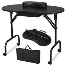 Black Manicure Table Nail Portable Folding Beautician Desk Workstation W... - $139.32