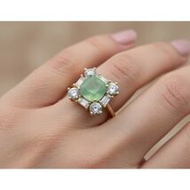 Charter Club Stunning Green Gemstone Halo Ring 14k Gold Plated Size 5 - $10.78