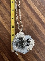 Silver Aura Quartz Geode Cluster Freeform Metal Wrap Pendant And Chain - £45.89 GBP