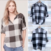 LOFT Gingham Dolman Softened Shirt Black White 3/4 Sleeve Womens Small Petite SP - £13.74 GBP