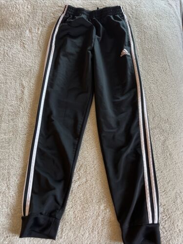 Primary image for Adidas Boys Black White Side Stripe Athletic Jogger Pants Pockets 10-12