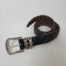 VTG BRIGHTON Belt Womens M 30 Genuine Leather Woven Braided Whiskey Tan Silver - £19.77 GBP