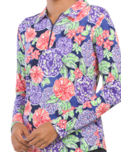 new IBKUL Women&#39;s Larisa Floral Print Long Sleeves Zip Polo Shirt in Nav... - £37.91 GBP
