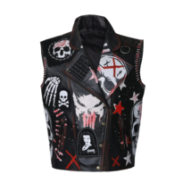 Men&#39;s Gothic Studded Skull Leather Vest | Skull Leather Vest | Studded Vest - $169.99+
