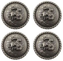 Set of 4 Silver Rodeo Engraved Western 1&quot; Conchos CO211 - $24.74