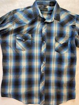Rock &amp; Roll Cowboy 2XL Men&#39;s Long Sleeve Pearl Snap Western Shirt Plaid 36-37 - £15.15 GBP