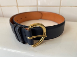 Coach Navy Leather Belt Solid Brass Buckle 8500 Vintage USA Small 1.5” Wide - $29.69