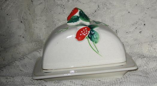 Covered Butter Dish -Strawberries-Hand Painted-Japan - $9.00