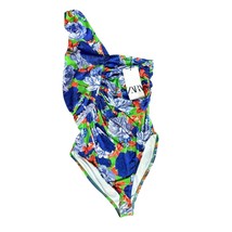 NEW ZARA Blue Green Floral Asymmetrical One Shoulder Bloggers Fave Bodys... - $18.80