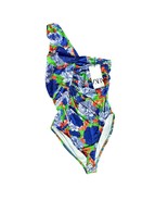 NEW ZARA Blue Green Floral Asymmetrical One Shoulder Bloggers Fave Bodys... - $345.45 MXN