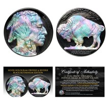 1930&#39;s Indian Head Buffalo Nickel Coin - BLACK RUTHENIUM &amp; SILVER HOLOGRAM - $19.95