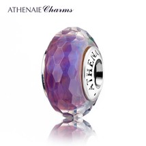 Purple Faceted Murano Glass Beads 925 Silver Core  Fascinating-Gradient Charm Be - £40.33 GBP