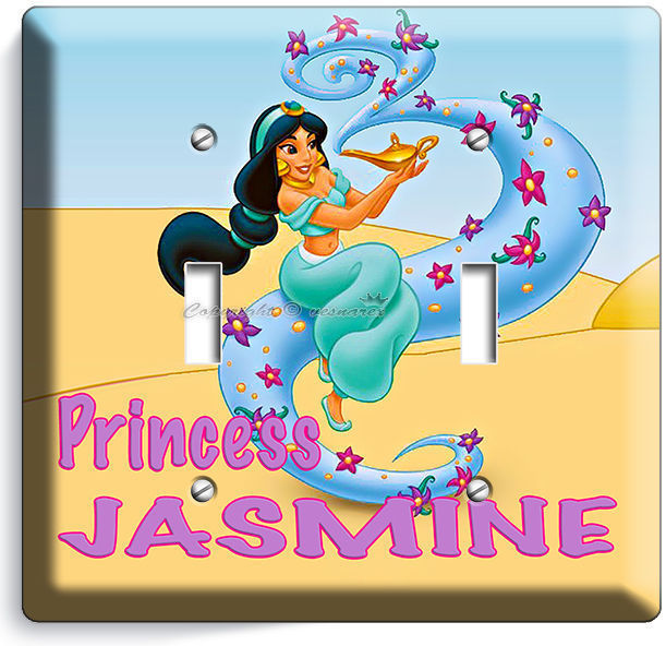 PRINCESS JASMINE WITH MAGIC LAMP DISNEY ALADDIN DOUBLE LIGHT SWITCH WALL PLATE
