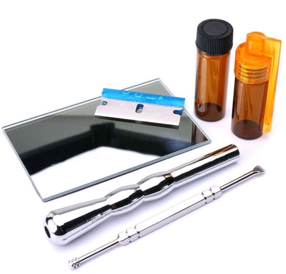 8 Piece Snuff Kit Mirror Straw Black Fabric Storage Bag Compact Travel Set READ  Item image 3