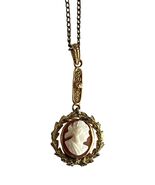 Vintage Cameo Pendant Necklace Gold Tone Oval Lady Cameo 19 Inch - $17.10