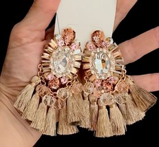 3.25&quot; Long Nude Neutral Colors Peach Evening Tassel Stage Glam Earrings - £17.06 GBP