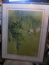 Vintage David Ha Oriental Serigraph Ltd Edition Birds Cherry Blossoms framed - £671.10 GBP