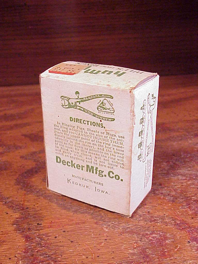 Old Box of Decker's Hump Hill's Hog Nose Rings, no. 3, Coppered Wire ...