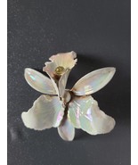 Pearly Iridescent Bright White Orchid Flower Pin Brooch 3&quot; 1950s 1960s - $34.33 CAD