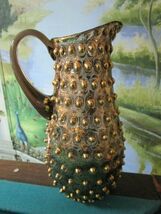DEPRESSION GLASS GOLD HOBNAIL AMBER PITCHER 11" - $54.45