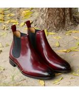 Handmade Men&#39;s burgundy color Leather Chelsea Boots ,Men Ankle High Leat... - £127.86 GBP+