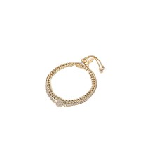 Ettika Crystal &amp; Chain Bracelet Set 18k Gold Plated Cubic Zirconia Lobster Clasp - £15.13 GBP
