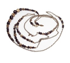 Coldwater Creek Multi Strand Purple Bronze Tone Beaded 50&quot; Chain Necklace - £11.33 GBP
