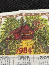 1984 Calendar Linen Tea Towel Red Barn Bridge Green Trees - £7.81 GBP