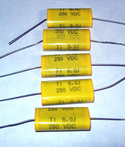Lot 5x 6uF 250v Axial Metallized Polyester Film Capacitors Audio Crossover - £12.48 GBP