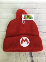 Nintendo Super Mario Bros Embroidered Logo Red Knit Cuff Pom Beanie Hat Adult - £16.35 GBP