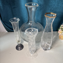 5-Bud Vases Decanter Crystal EAPG Etched Silver Base - $19.80