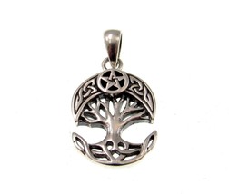 Solid 925 Sterling Silver Celtic Knot Crescent Moon &amp; Star Tree of Life Charm - £18.27 GBP