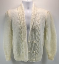Women Donagain Open Cardigan Acrylic Off-White Knit Sweater Large - £15.49 GBP