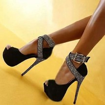 White Lace Wedding Platform Sandals Peep Toe Crystal Thin High Heel Ankle Strap  - £156.79 GBP