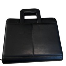 Franklin Covey Black Leather Handled Briefcase Black 3 Ring Zippered Binder Plan - £38.36 GBP