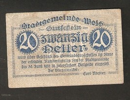 Austria Stadtgemeinde WELS 20 heller 1920 Austrian Notgeld banknote Blue - $4.90