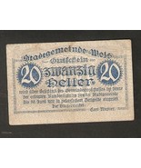 Austria Stadtgemeinde WELS 20 heller 1920 Austrian Notgeld banknote Blue - £3.92 GBP