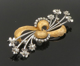 14K GOLD - Vintage Genuine Diamonds Stem Flower Swirl Brooch Pin - GB116 - £727.86 GBP