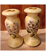 Hand Painted Floral Ceramic 6&quot; Tall Candlesticks Lilacs Botanical Black ... - $24.38 CAD